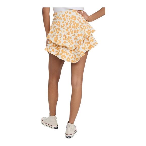 MOTHER NWT Women's Yellow/White Floral Leopard The Ruffle Denim Mini Skirt 26 - Picture 16 of 16